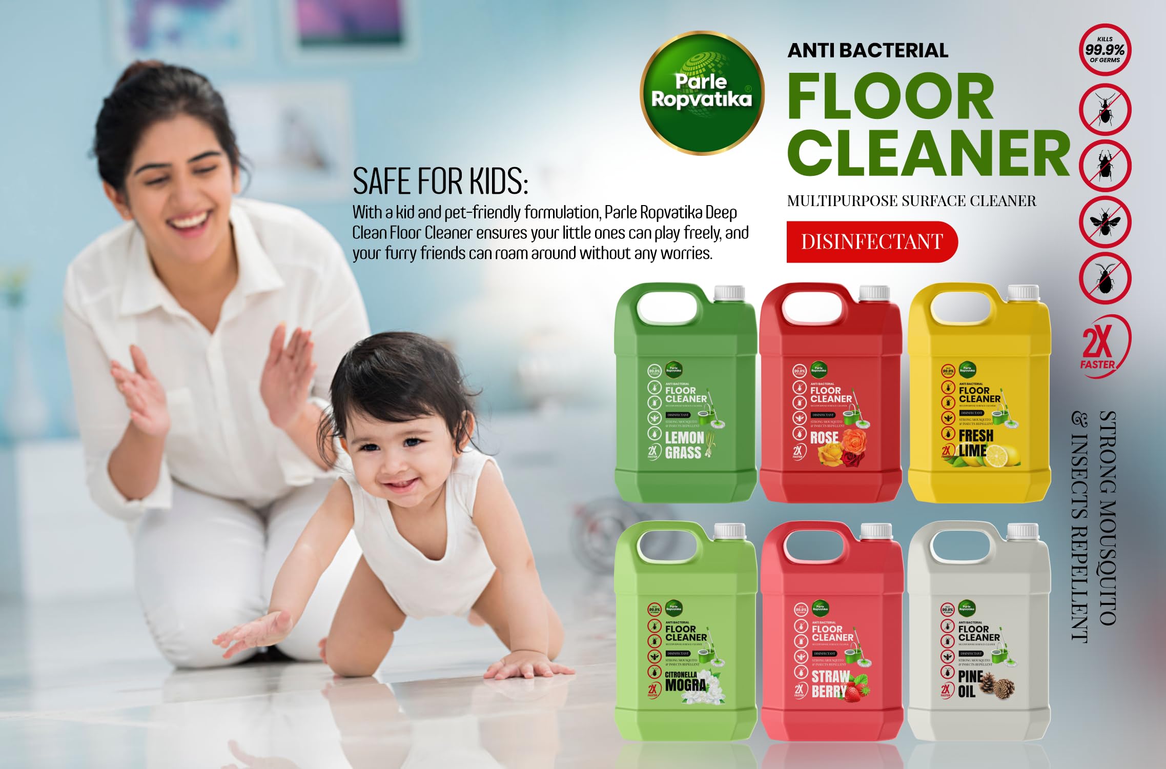 Parle Ropvatika Floor Cleaner 5 Liter Phenyle Liquid Long Lasting Fragrance | Removal Stains Clean Floors Ideal for Hospitals, Homes, Offices | Anti Bacterial Protection Cleaner (5L Pine Oil) 1