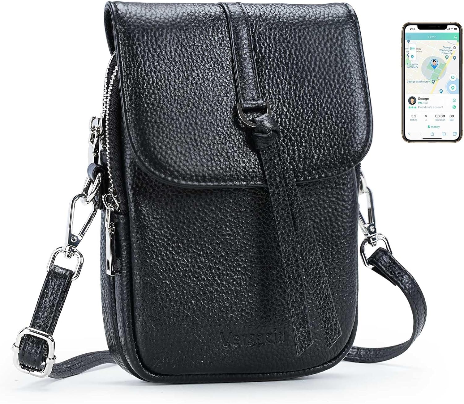 Genuine Leather Small Crossbody Bags for Women,Cell Phone Crossbody Purse,|Built-in Tracker Tag&RFID Blocking Card Slots | Genuine Leather