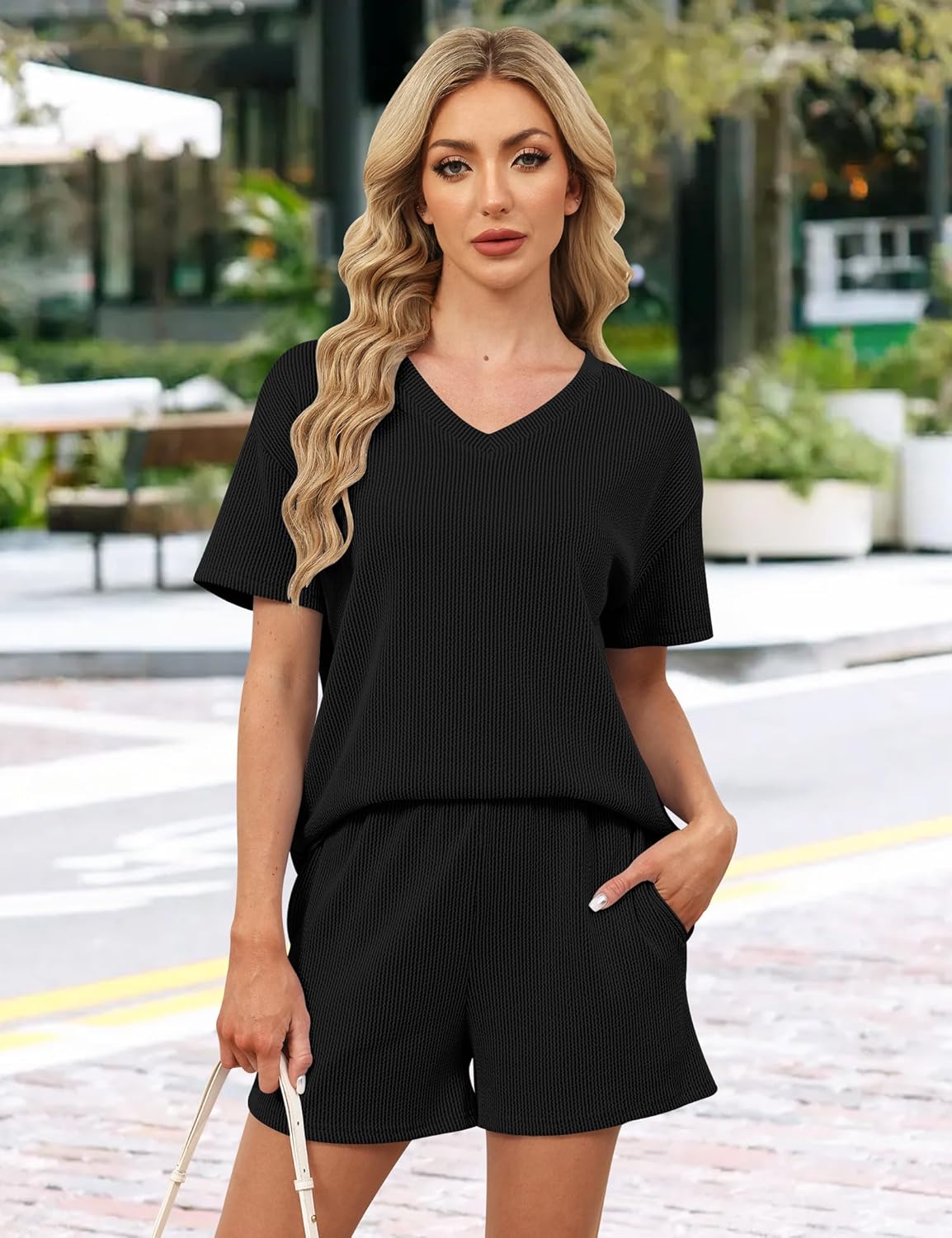 Sarin Mathews 2 Piece Lounge Sets for Women Summer Shorts Set Short Sleeve Cotton Oversized Casual Matching Sets - Image 2