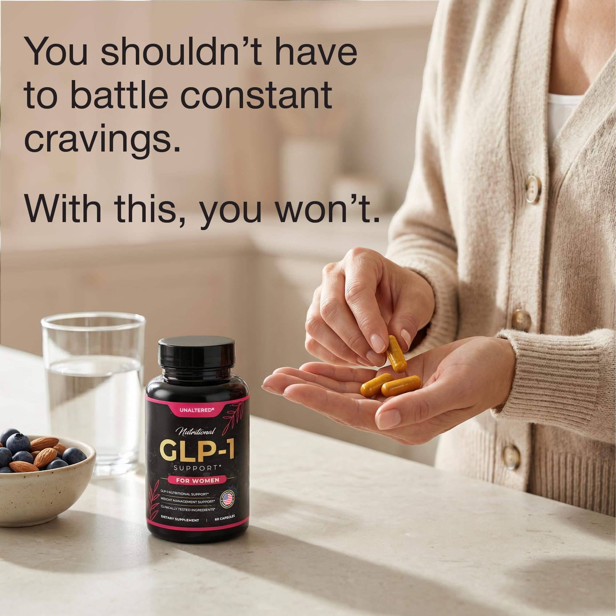 UNALTERED GLP-1 Supplement for Women - Natural Support for Cravings, Weight, & Gut Health - Clinically Tested Ingredients, Biochemist-Formulated, Vegan - Dietary Supplement - 60 Capsules — Amazon image 2