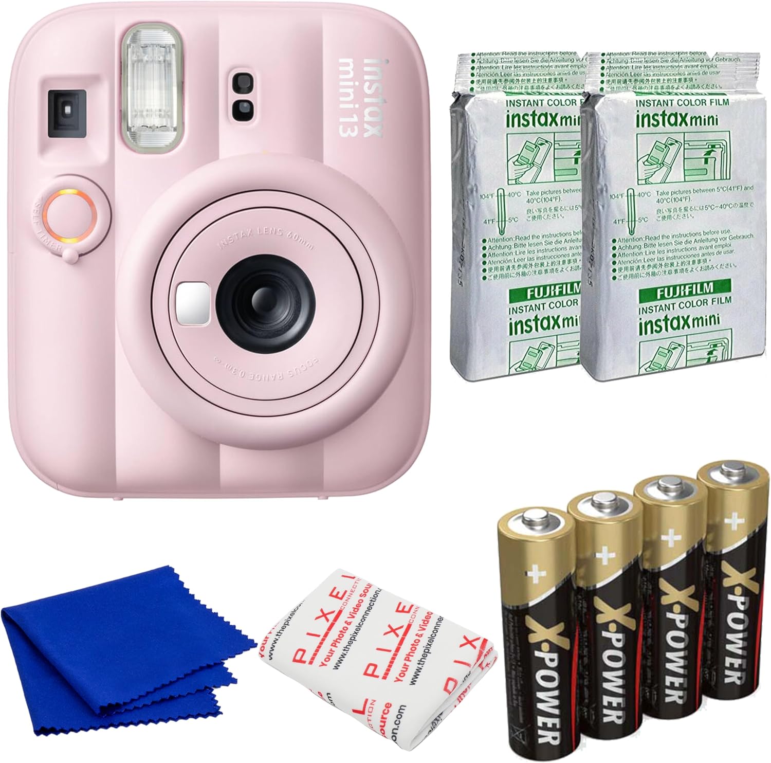 Fujifilm Instax Mini13 Instant Film Camera (Candy Pink) Bundle with 2 x Instax Mini Foil Pack, Ansmann AA 4-Pack Battery, & Additional Accessories