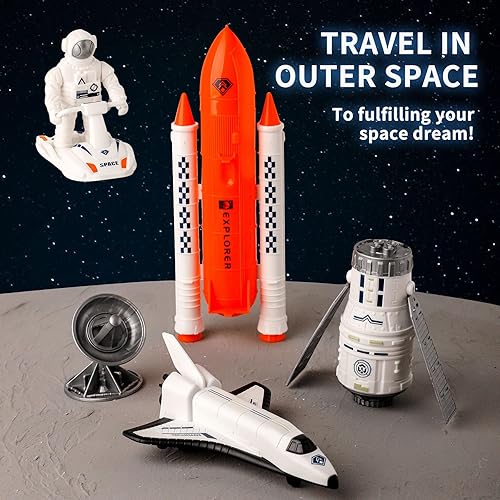 Miniatura 9 de Juguetes de cohete de exploración espacial para niños, juguetes aeroespaciales, cohete con 2 satélites, astronauta y vehículo espacial, juguetes