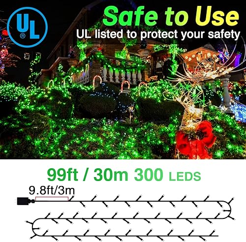 Vista 214 de KNONEW Guirnalda de 1000 luces LED de 394 pies, luces de Navidad para exteriores, 8 modos y temporizador, luces de hadas enchufables, impermeables