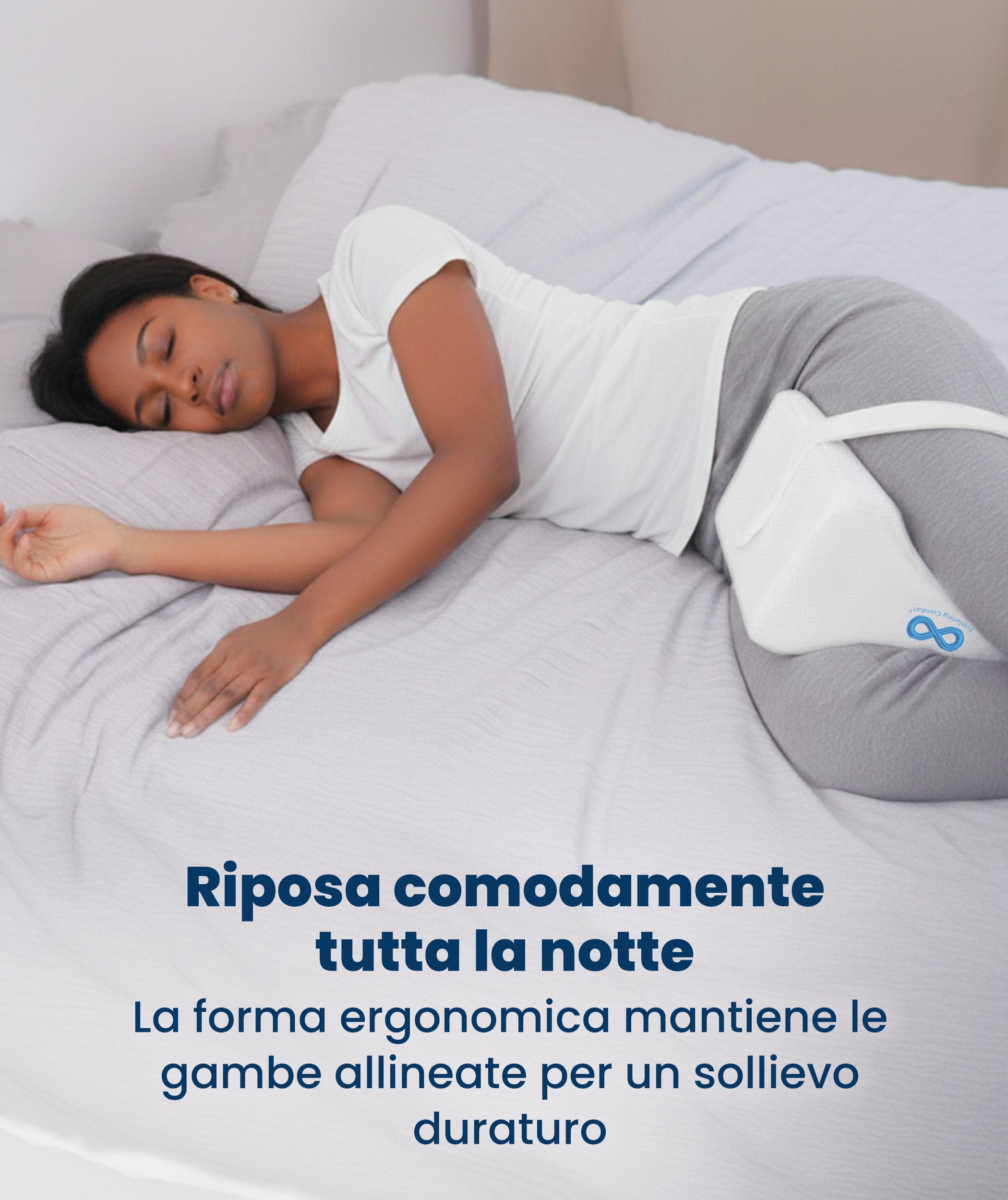 Everlasting Comfort Cuscino ginocchia in memory foam per dormire di lato – Cuscino gambe con cinghia rimovibile, fodera lavabile e forma sagomata