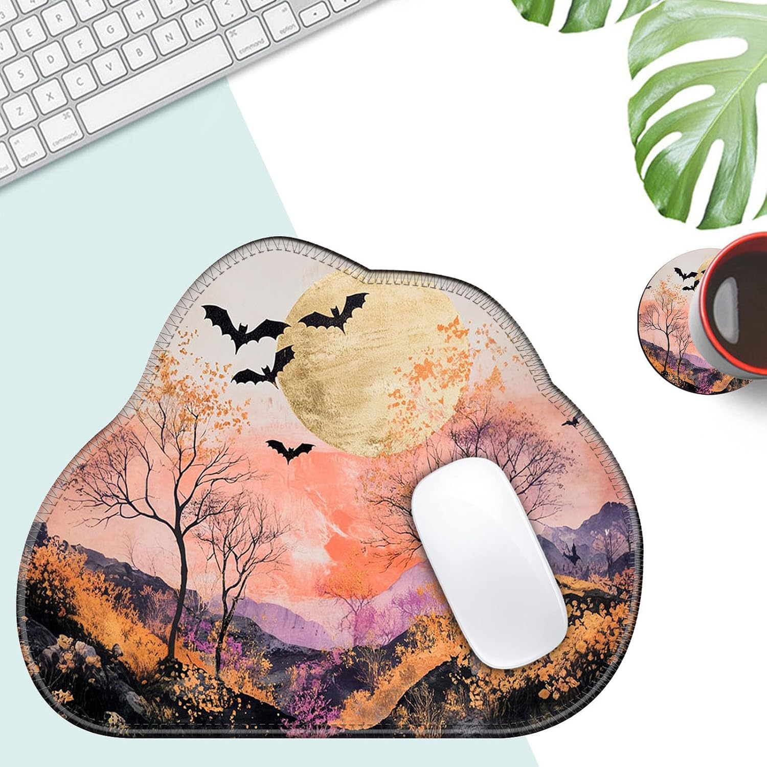 Bxgolkgd Mouse Pad,11.8x9.4 Inch Irregular Mouse Pad with Stitched Edges and Non-Slip Rubber Base,Durable and Comfortable Mouse Mat for Laptop,Office,Home,and Gaming,Mountains and Bats