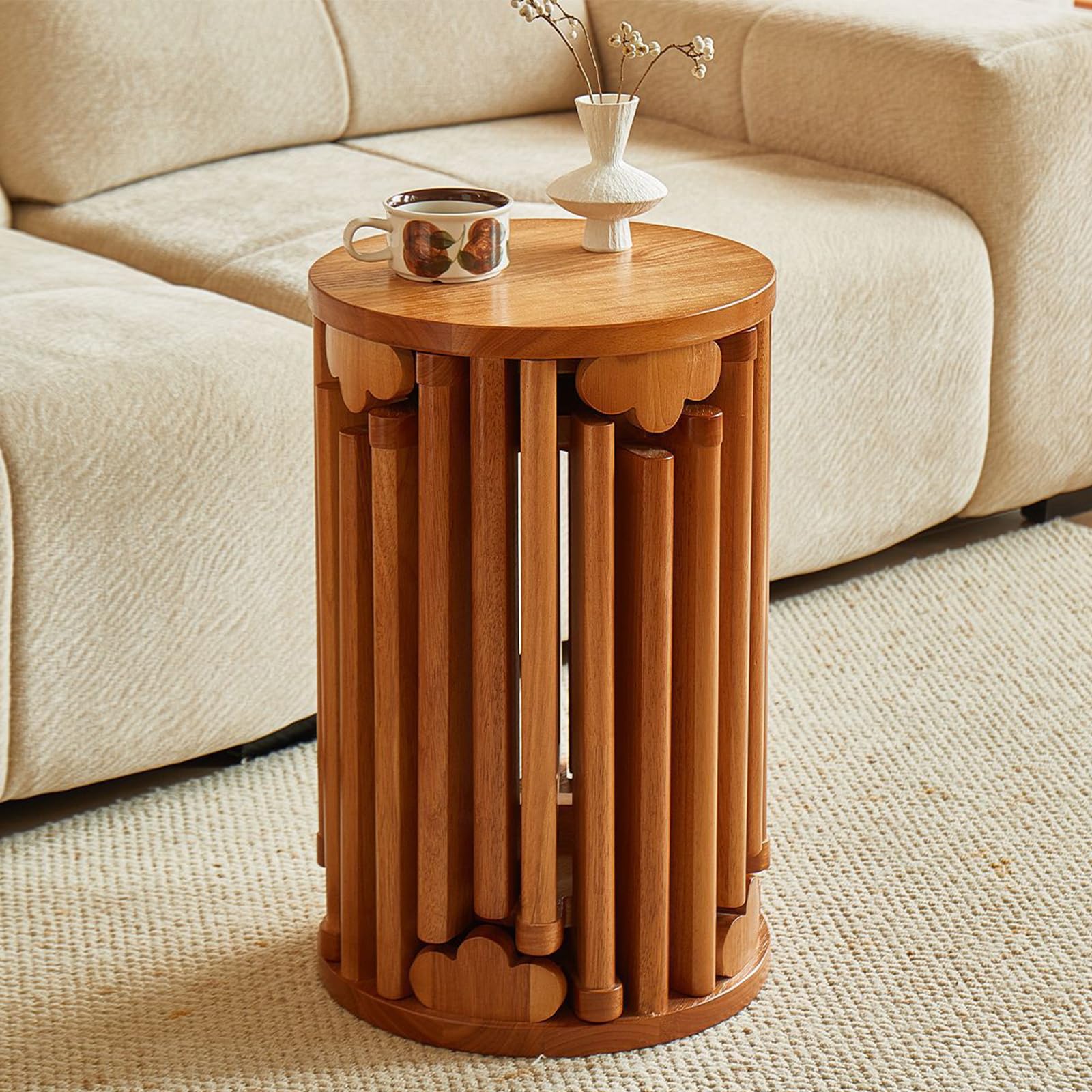 XNZJHPP 6-in-1 Stackable Stools with Wheels - Set of 6 Nesting Wooden Stools for Kitchen, Living Room, Bar & Dorm - Durables, Space-Saving Design for Versatile Use (Cherry without Wheels)