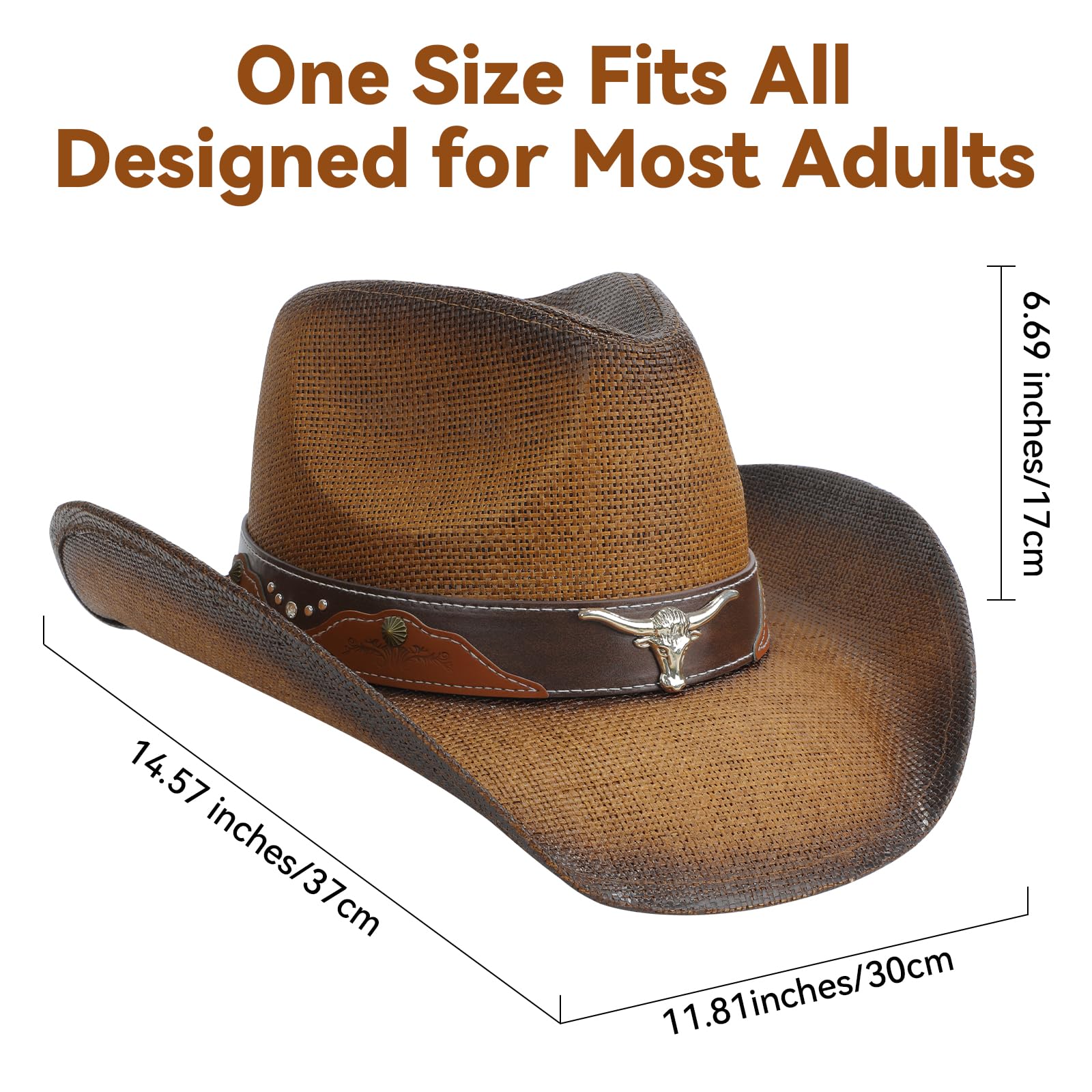 WQWOVRVO Cowboy Hat,Cowgirl Hat,Western Cowboy Hats for Women/Mens/Straw Wide with Shapeable Brim Cowboy Hat for Womens (US, Alpha, One Size, Brown)