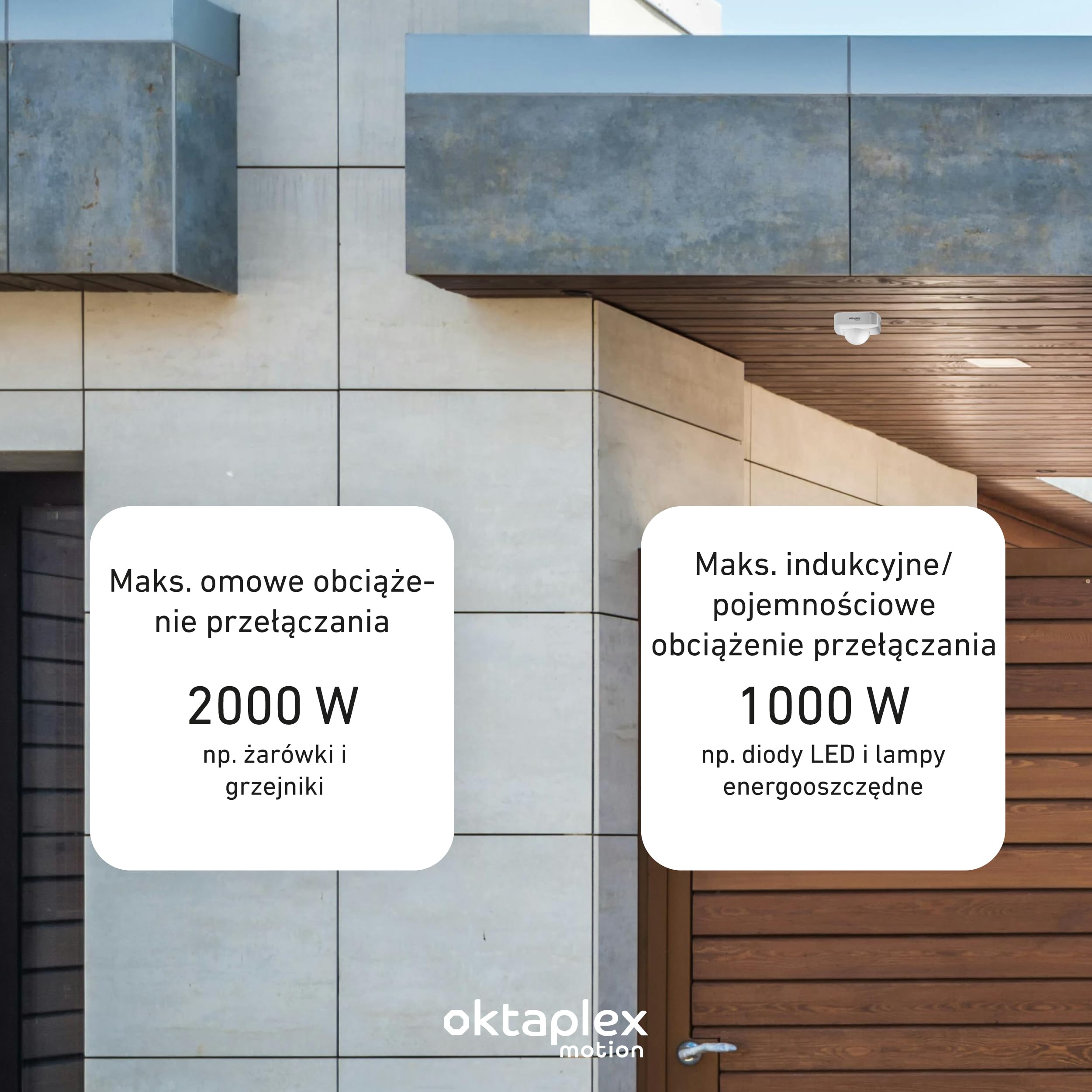 Oktaplex Tim 2-częściowy zestaw czujników obecności 360 stopni, czujnik ruchu na zewnątrz, IP65, czujnik ruchu PIR, biały, 230 V