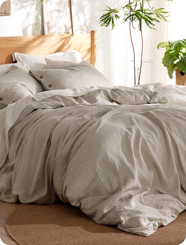 PureWoven Linen Duvet Cover Queen, Linen Cotton Blend, Natural | Pre-Washed Cooling Duvet Cover for Hot Sleepers, Breathable, Moisture-Wicking, Button Closure & Corner Ties, All-Season