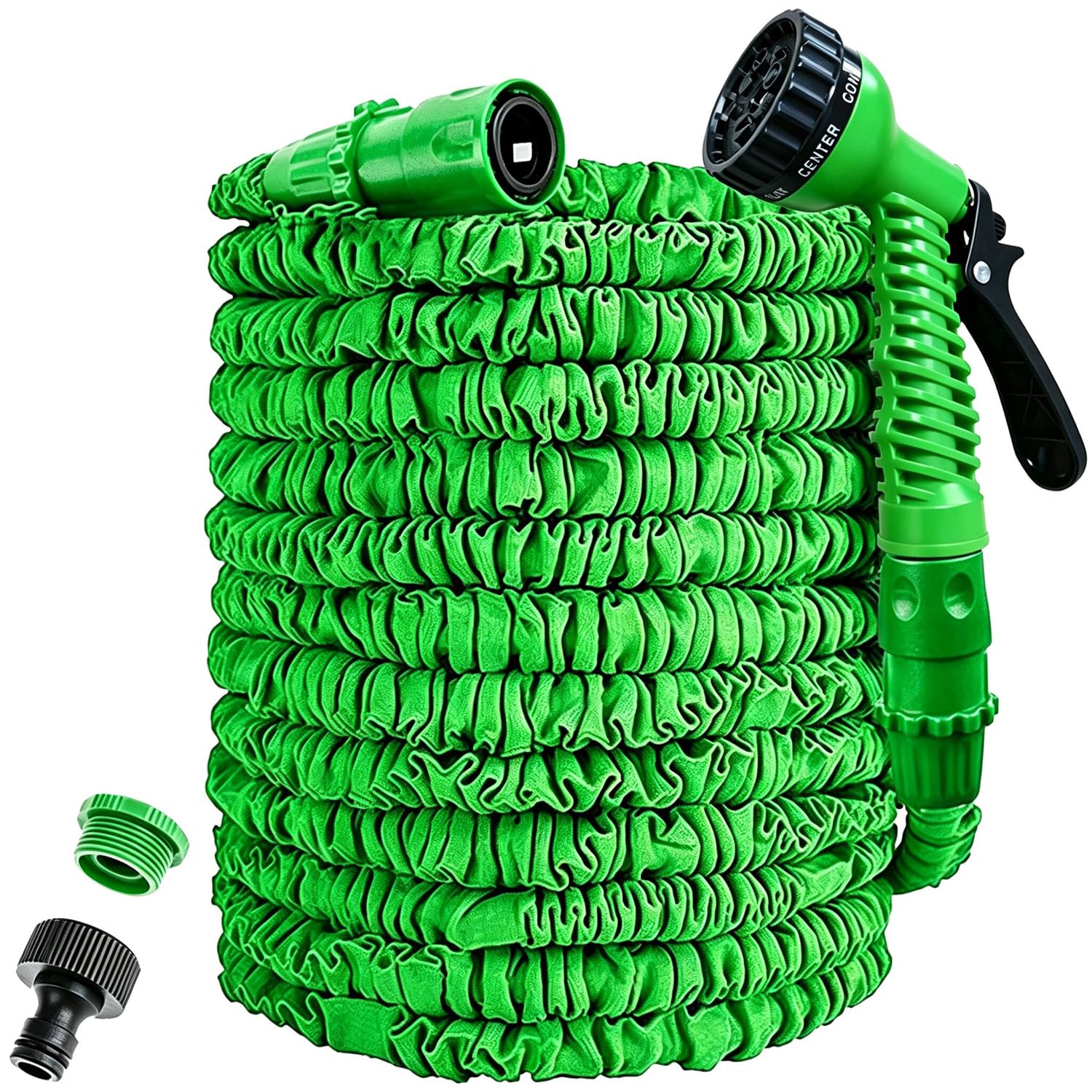 Tubo da giardino espandibile da 30,5 m, con ugello spray a 8 funzioni, per giardino, 3 volte espandibile, con raccordi da 3/4", 1/2", 37,5 m, verde