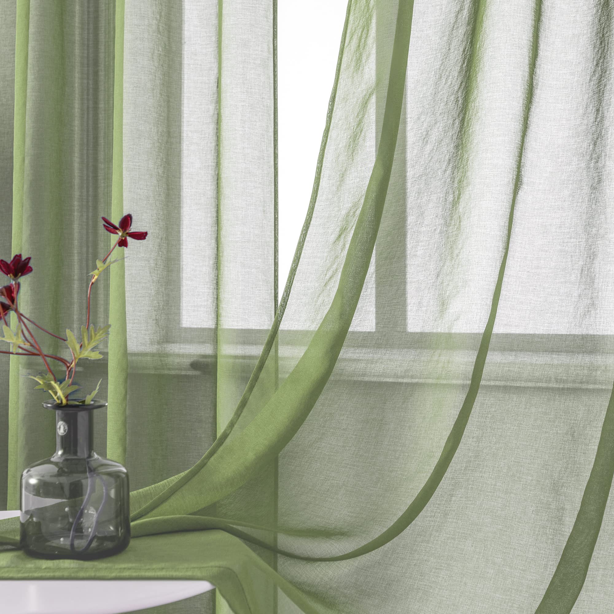 Dualife Tende semi-trasparenti verde salvia 274 cm di lunghezza, tende in finta lino per soggiorno, camera da letto, cucina, bagno, pannelli in voile per privacy, 132 x 274 cm, set di 2