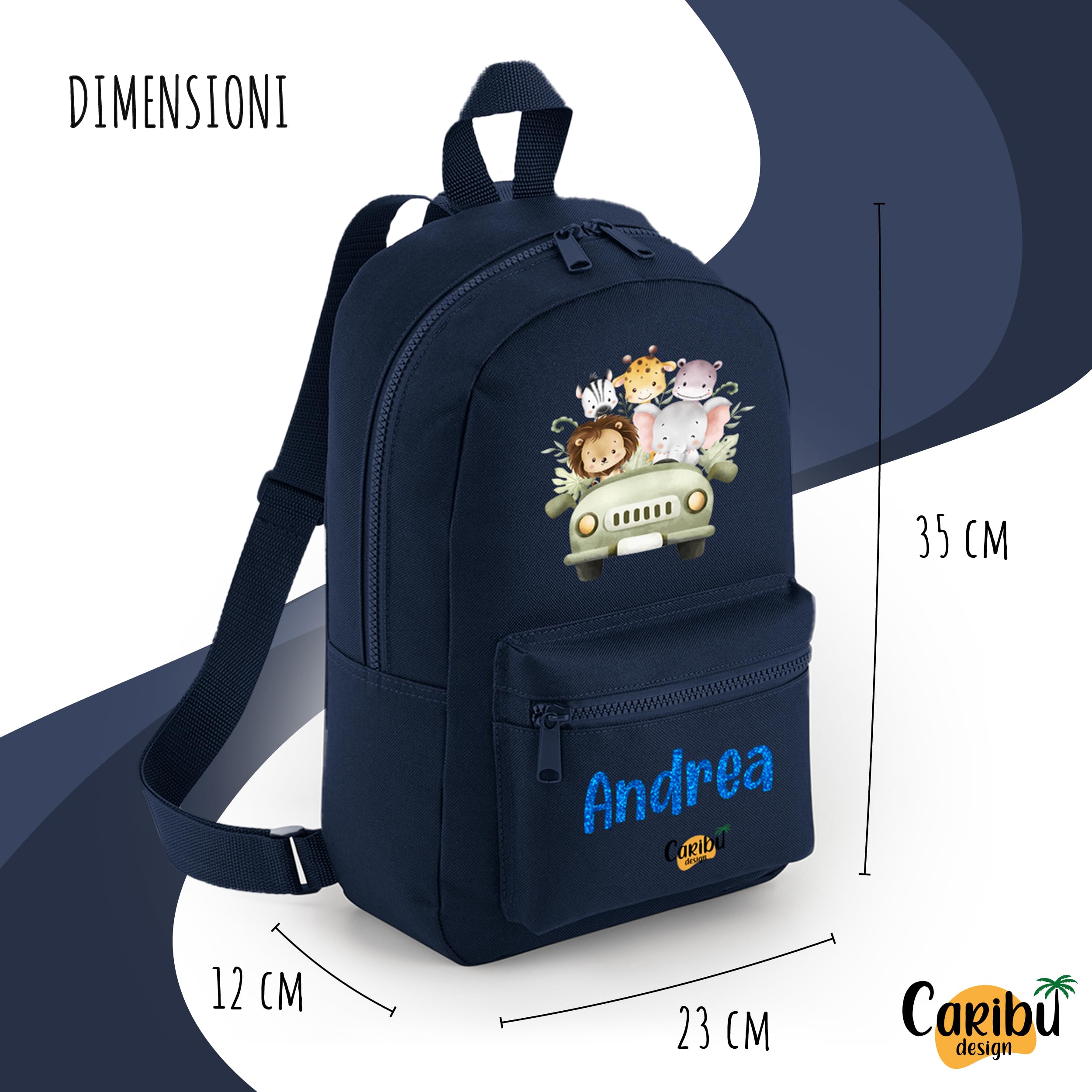 Zainetto Bambino/Bambina Personalizzato con Nome - Zaino Piccolo da Bimbo - Cartella Personalizzabile per Scuola Asilo Materna Sport Gite Viaggi 23 x 35 x 12 cm