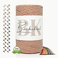 Vista 30 de BOCHIKNOT Cordón de macramé de 5 mm - Cordón de macramé de una hebra - Cordón de algodón para macramé y anudado - Suministros de cuerda de macramé