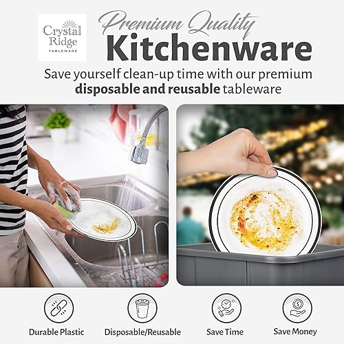 Miniatura 5 de Juego de 60 platos de plástico de alta calidad, 30 platos llanos y 30 platos de ensalada, platos desechables para fiestas, platos de boda de