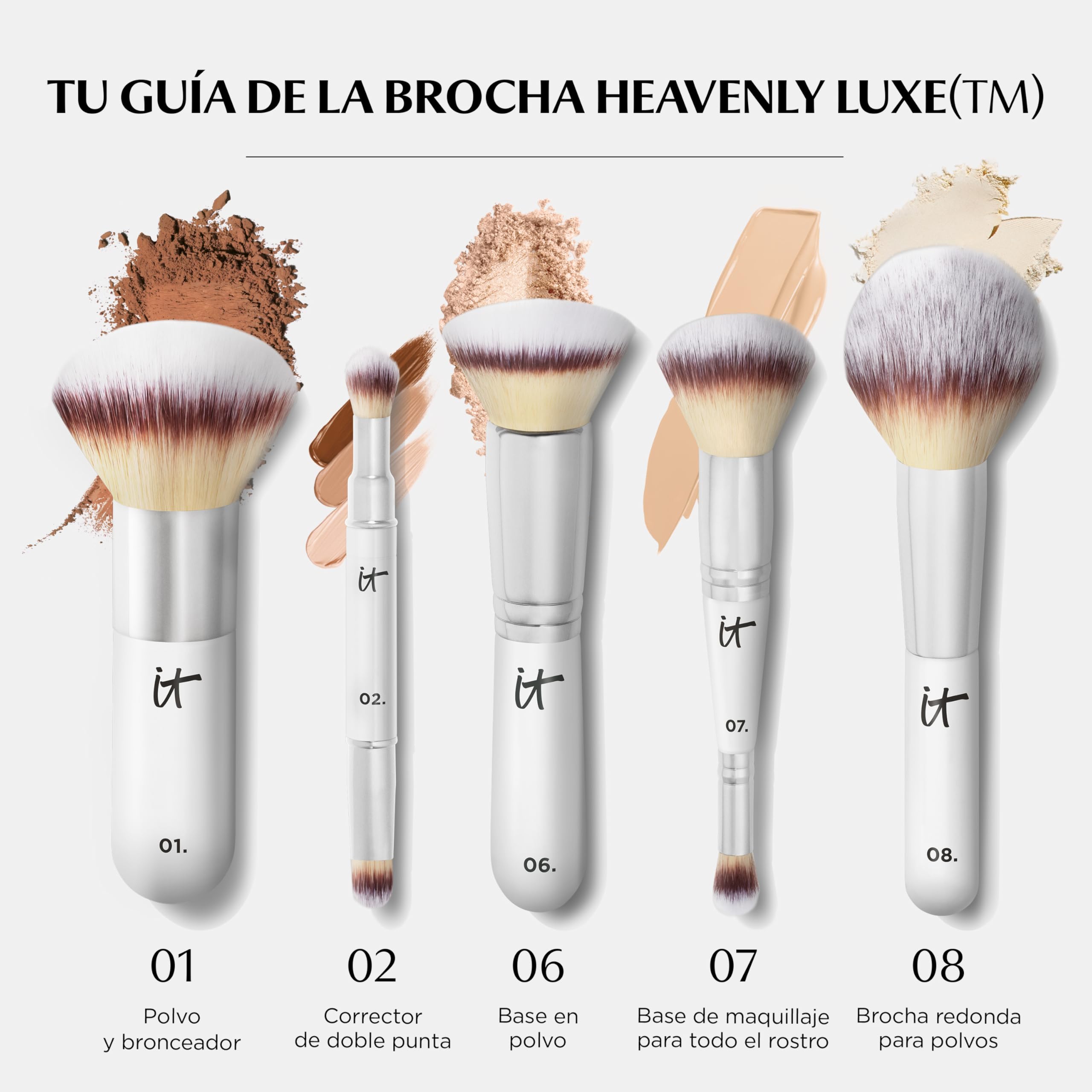 IT Cosmetics, Brocha Dual para Base de Maquillaje y Corrector, Mejor Acabado, Cerdas Resistentes y Ultrasuaves, Heavenly Luxe Complexion Perfection No. 7