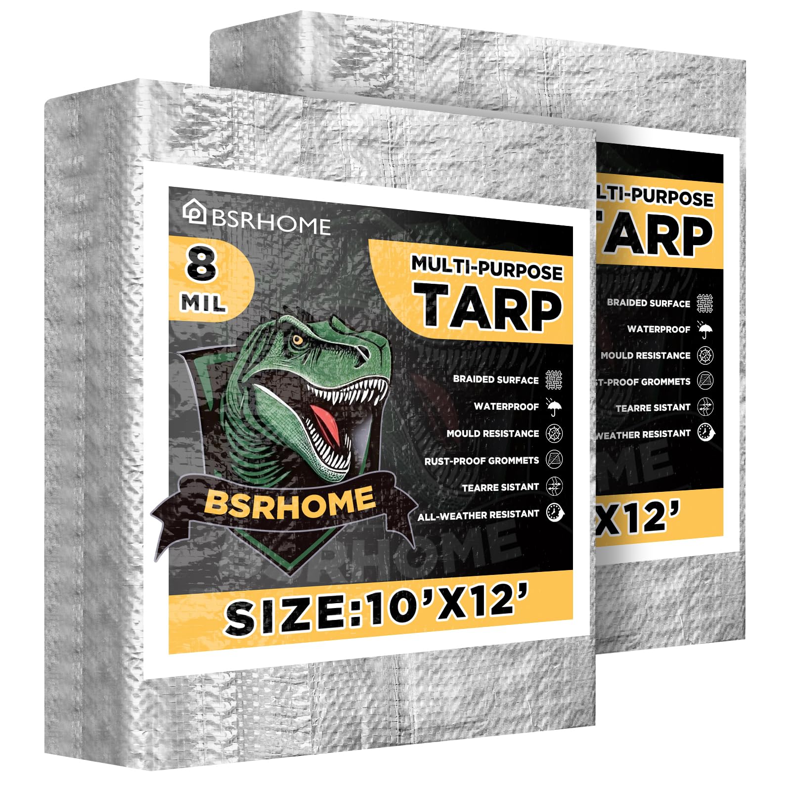 Tarpaulin 3x4m, 2 Pack Tarpaulin Waterproof Heavy Duty, Large Camping Cover Sheet with Metal Grommets, Multipurpose Groundsheet with UV Protection, Weatherproof & Frost-Resistant,8 Mil,Silver