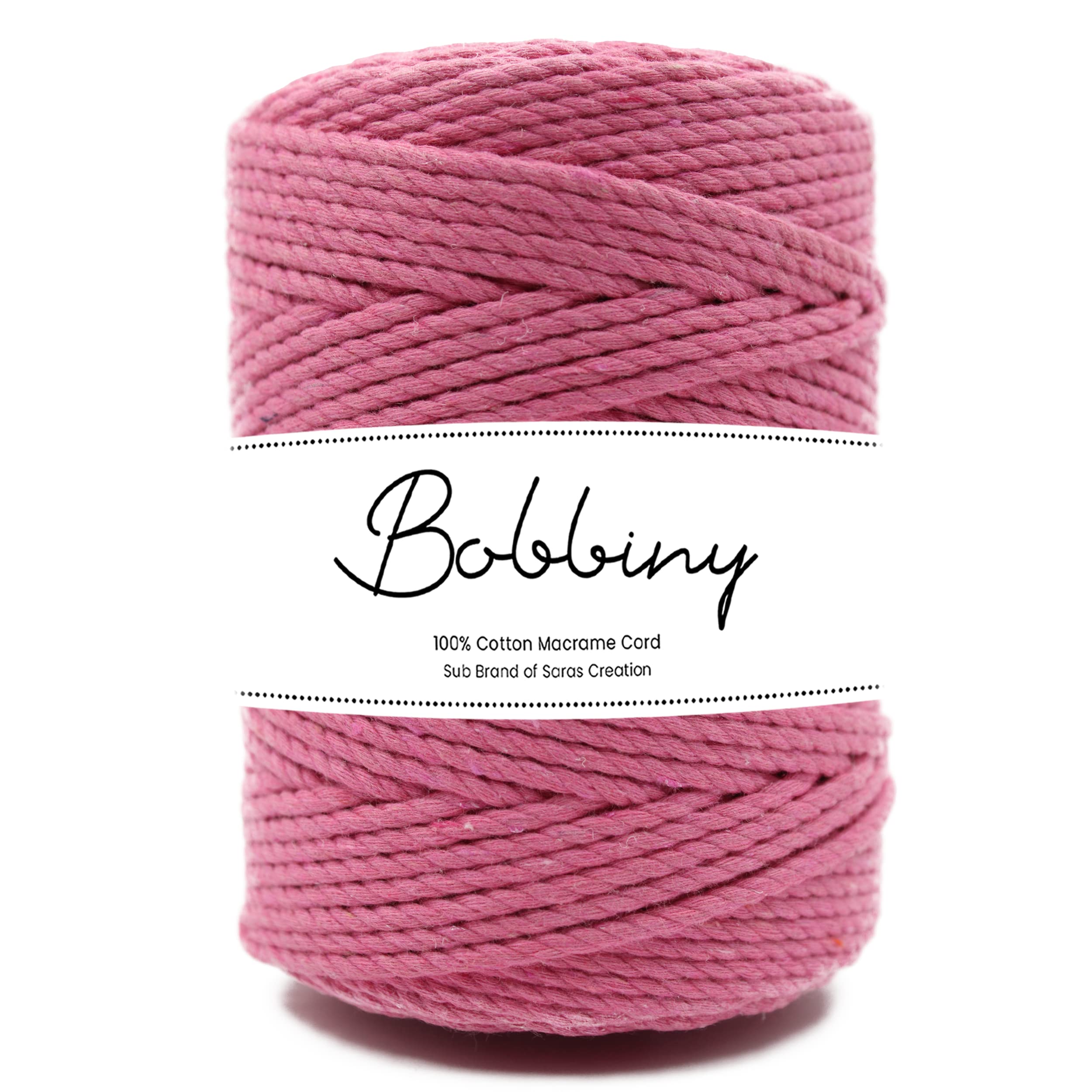 Bobbiny | 3 Ply Twisted Macrame Cotton Cord Dori (Roll Packaging) Thread for Macrame DIY and Other Projects | Bubble Gum | 4mm,10 Meter