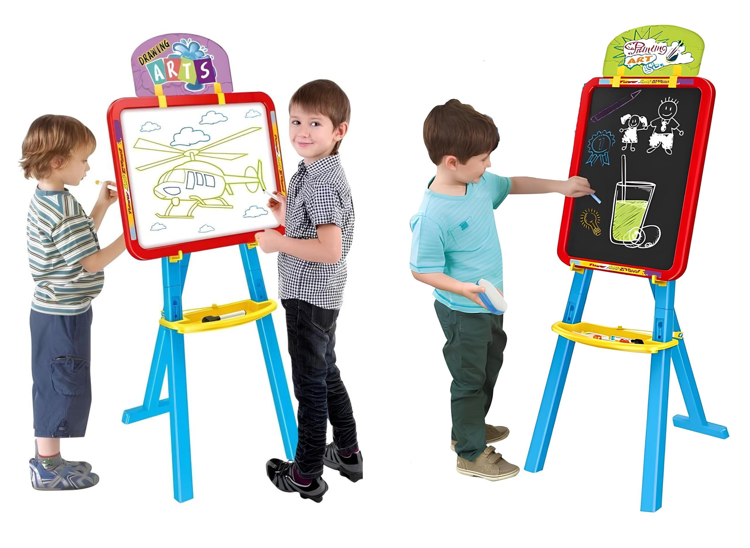 Lavagna Double Face per Gessi Pennarelli Magnetica Lavagna Verticale Orizzonatale Removibile con Cavalletto Pennarelli Gessi Lettere Numeri Magnetici Lavagne per Bambini 3in1 Lavagne Artista Scuola