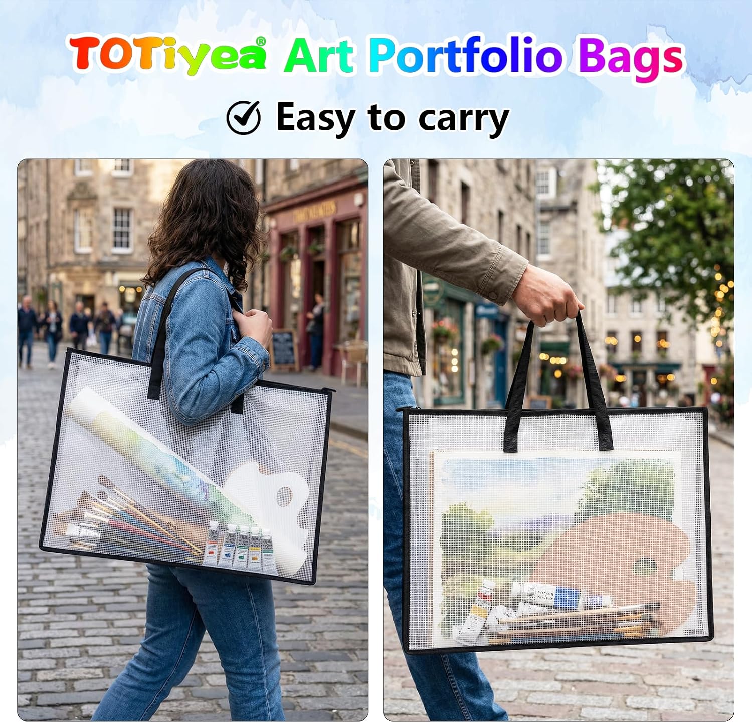TOTiyea 7-Pack Art Portfolio Bags with Handle & Zipper, Clear Waterproof Poster Storage Set(15.75” x 21.65” & 9.25” x 12.6”), Large Artwork storage for Artwork, Scrapbook, Keepsake & Bulletin Board