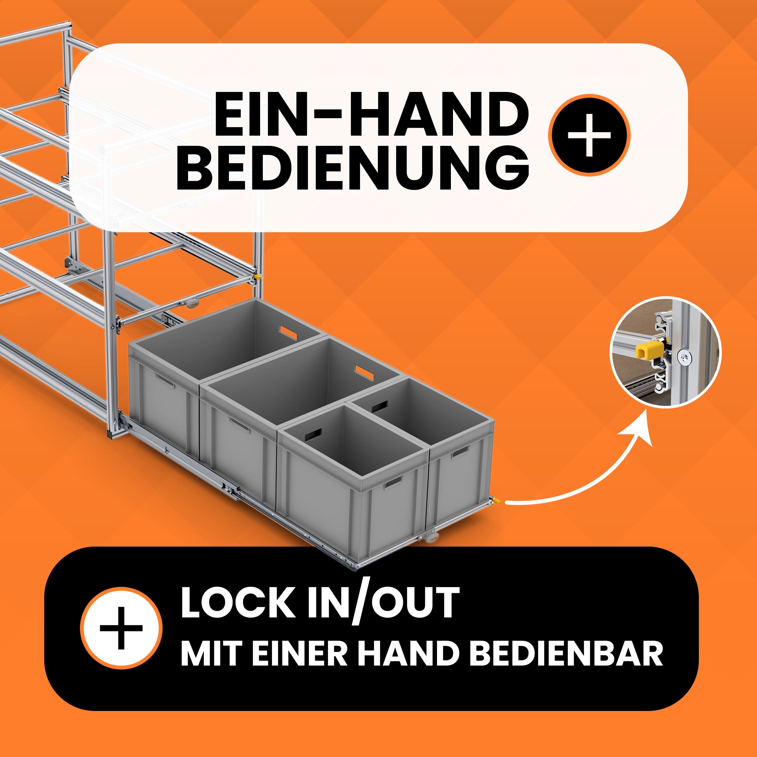 Heckschublade Kastenwagen 120 cm - Auszugregal oder Schubladensystem für Euroboxen 60x40 und 30x40, 2-4 Etagen, Höhe konfigurierbar, Breite 30 cm