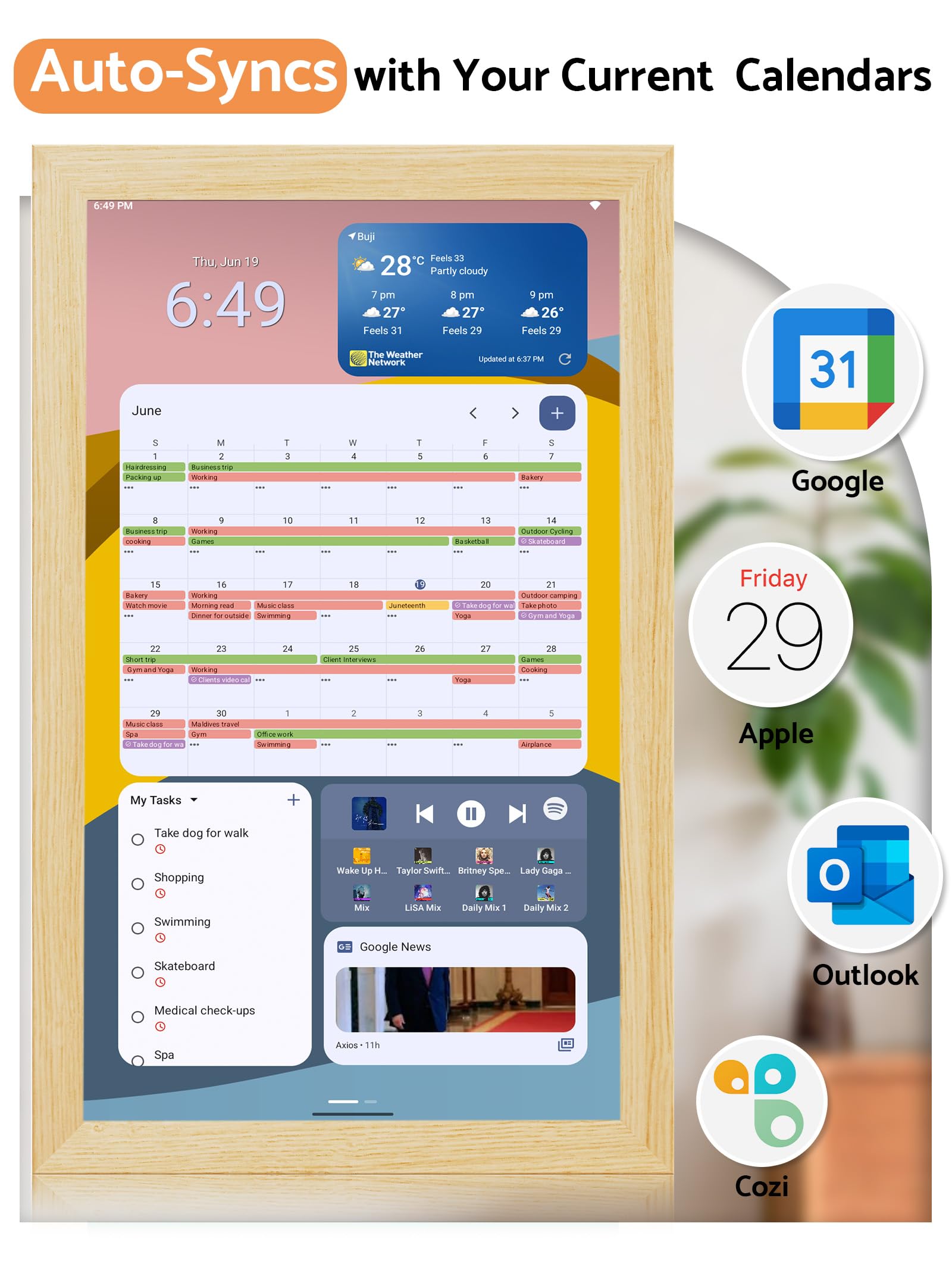 Calendrier numérique mural avec écran tactile, affichage de 54,5 cm, calendriers intelligents électroniques pour la famille, planificateur électrique pour horaire quotidien pour enfants
