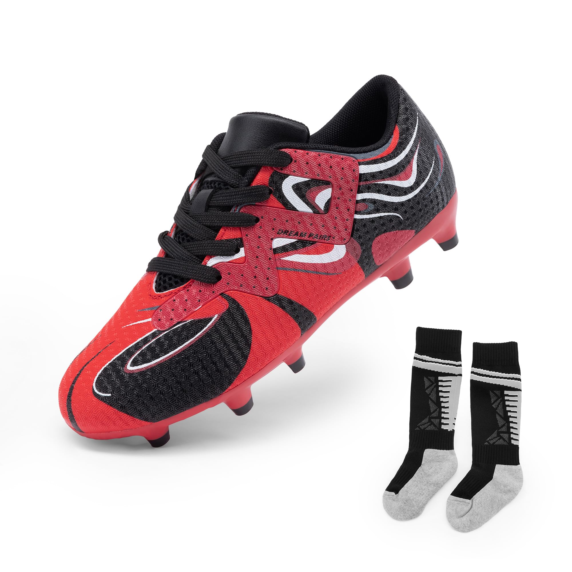 DREAM PAIRS Boys Girls Soccer Cleats Youth Firm Groud Sport Football Cleats for Little/Big Kid/Toddler,Size 3 Big Kid,Red/Black,KKUMSO2503