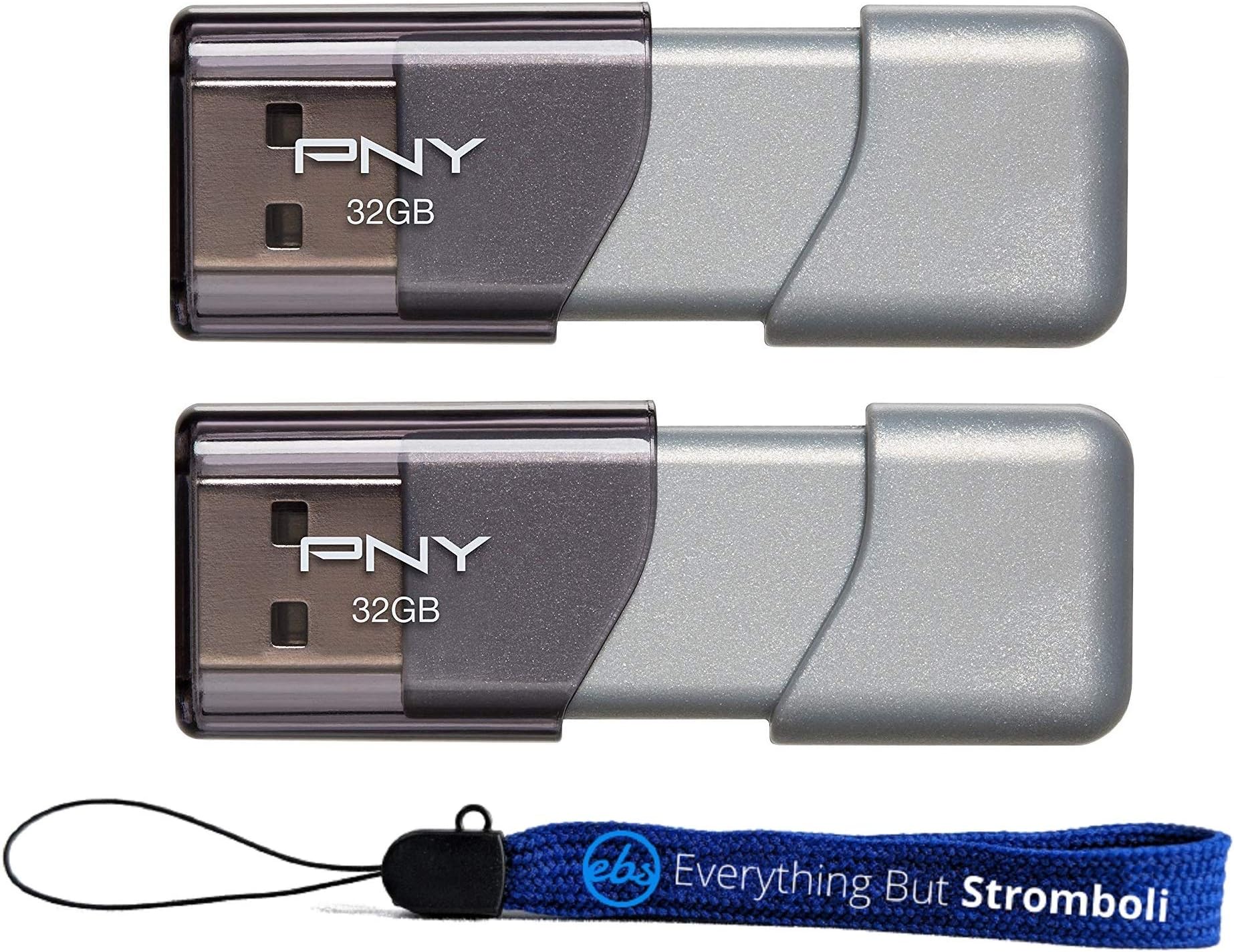 USB 3.0 Flash Drive Elite Turbo Attache 3 Two Pack Bundle with (1) Everything But Stromboli Lanyard (32GB 2 Pack, Gray)