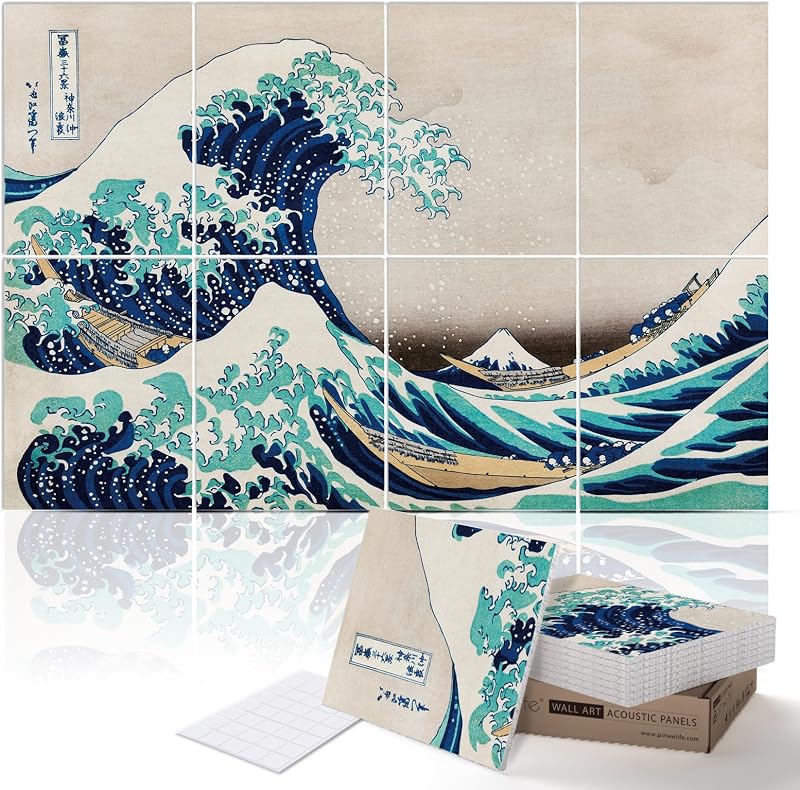 PINWELIFE® Masterpiece Paneles de arte acústico, paquete de 8 paneles absorbentes de sonido de 12"×16", arte acústico decorativo para pared, cancelación de ruido y eco para estudio/oficina en casa, nanocinta incluida