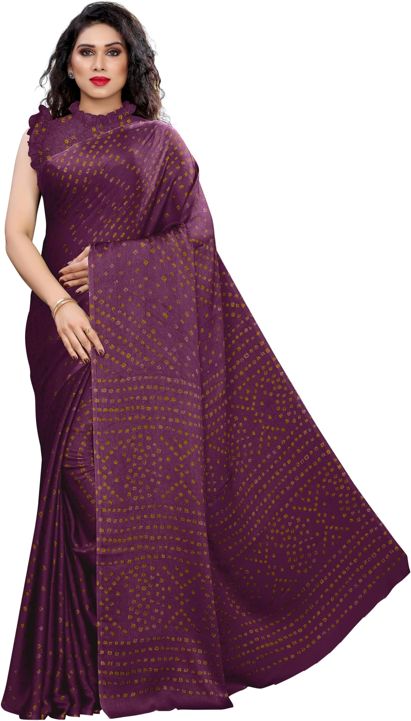 MIRCHI FASHIONWomen's Designer Chiffon Bandhani Printed Saree with Blouse Piece