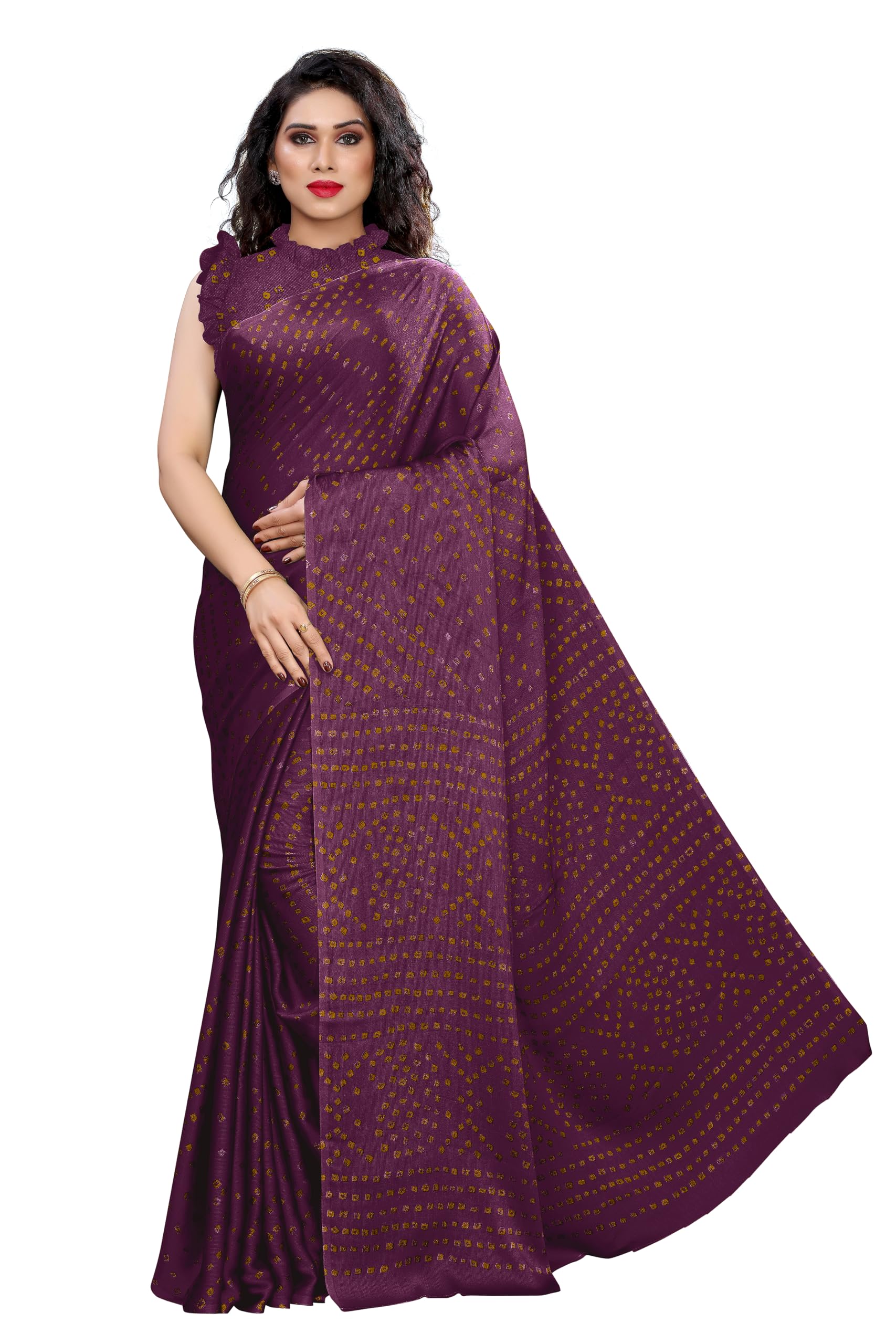 MIRCHI FASHIONWomen's Designer Chiffon Bandhani Printed Saree with Blouse Piece