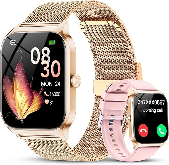 CASCHO Smartwatch Donna,1.85''Orologio Smartwatch Donna con Chiamate/Notifiche WhatsApp,120 Modalità Sportive/Sonno/Cardiofrequenzimetro/SpO2/Contapassi,Smart Watch per Android iOS(Doppio Cinturino)