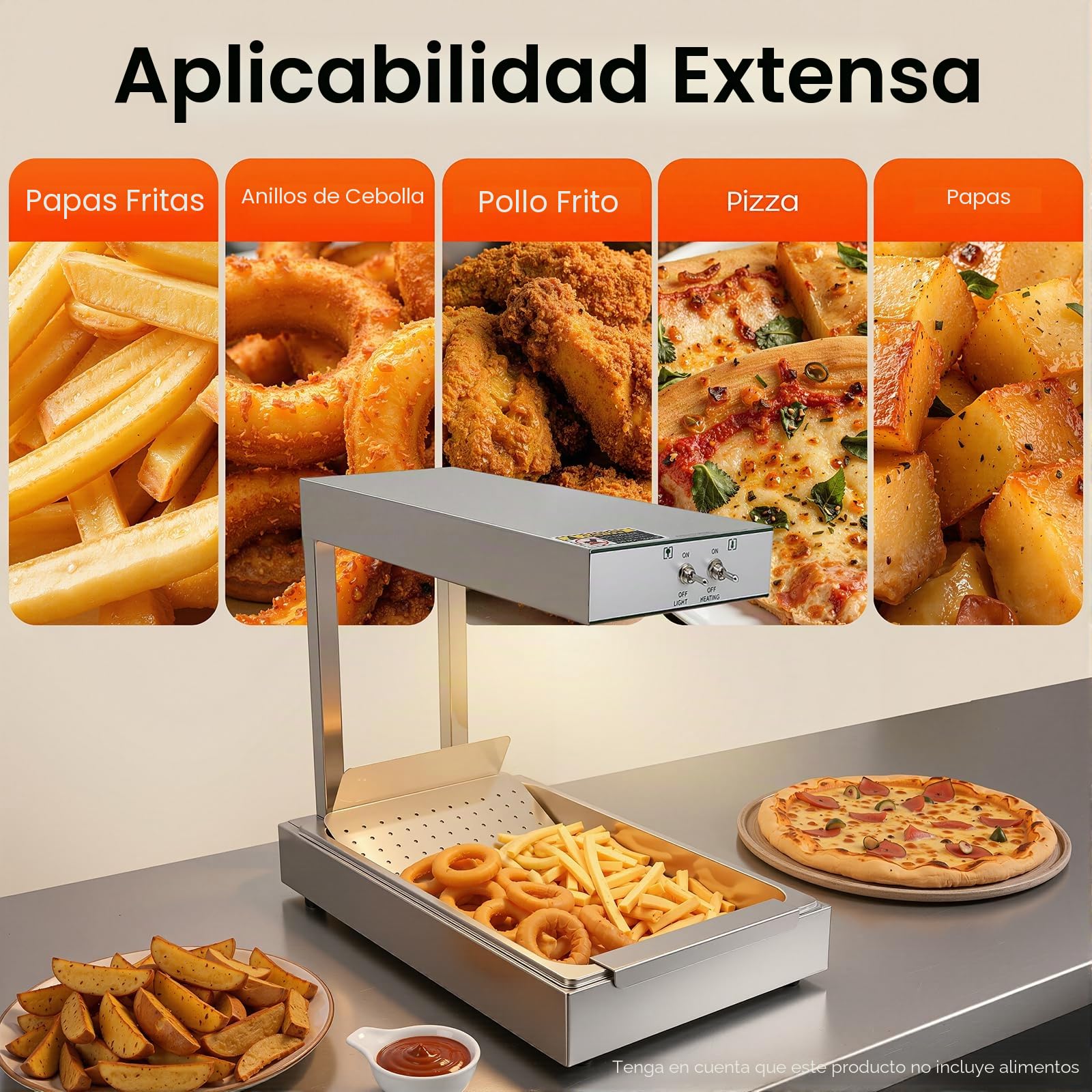 Lámpara de Calor para Patatas Fritas, estación de Calor para Patatas Fritas, Calentador de Alimentos comerciales, Calentador de Alimentos eléctrico de Acero Inoxidable, Vitrina Caliente hosteleria