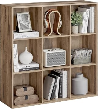 VASAGLE Bookcase, Bookshelf, Storage Shelf with 9 Compartments, Standing Shelf, Cube Shelf, for Living Room, Home Office, Dinning Room, Camel Brown LBC177K01