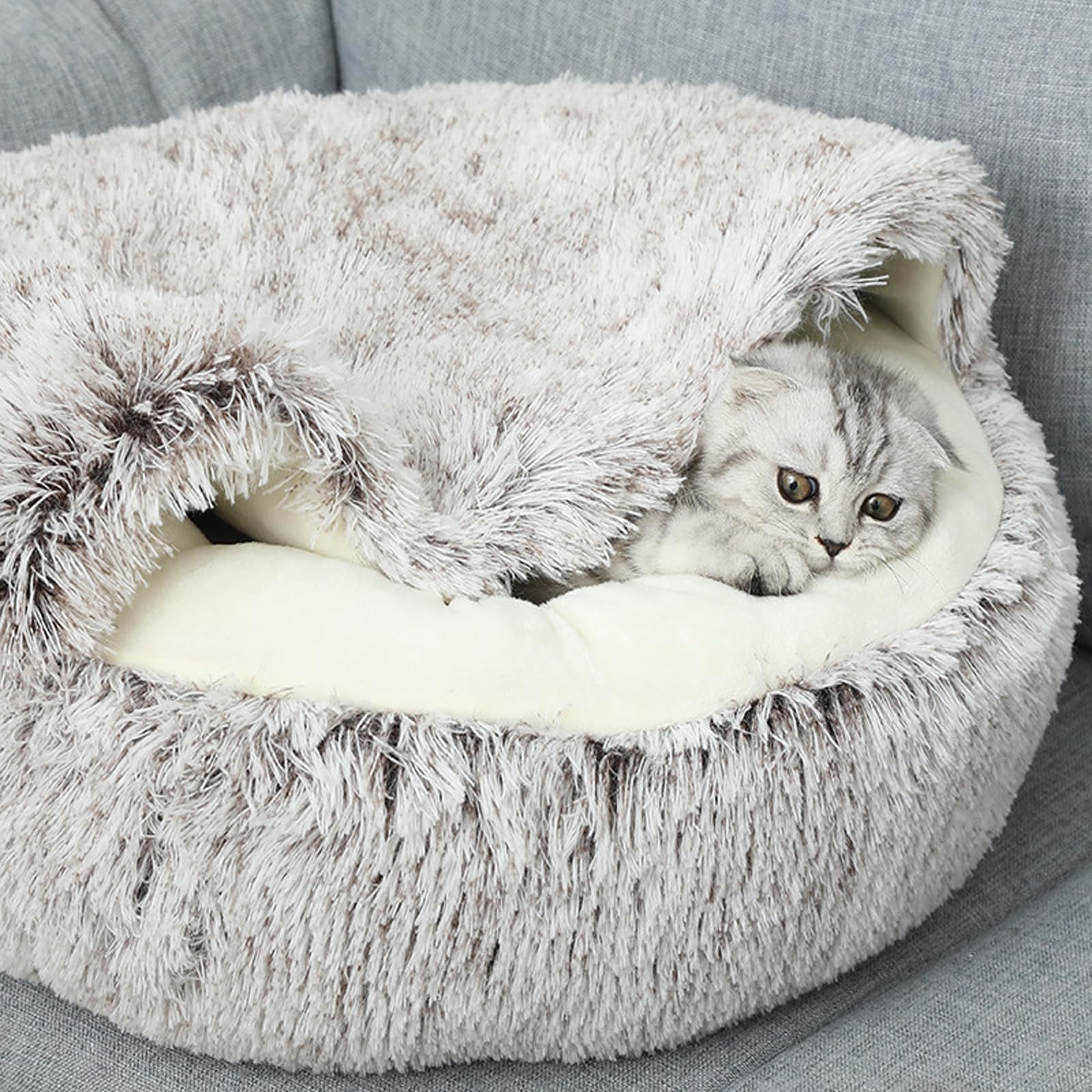 Beskie Calming Dog Bed & Cat Bed, Fluffy Plush Puppy Cushion, Kitten Cave, Small Dog Donut Cave, Indoor Cat Sleeping Bag - Image 4