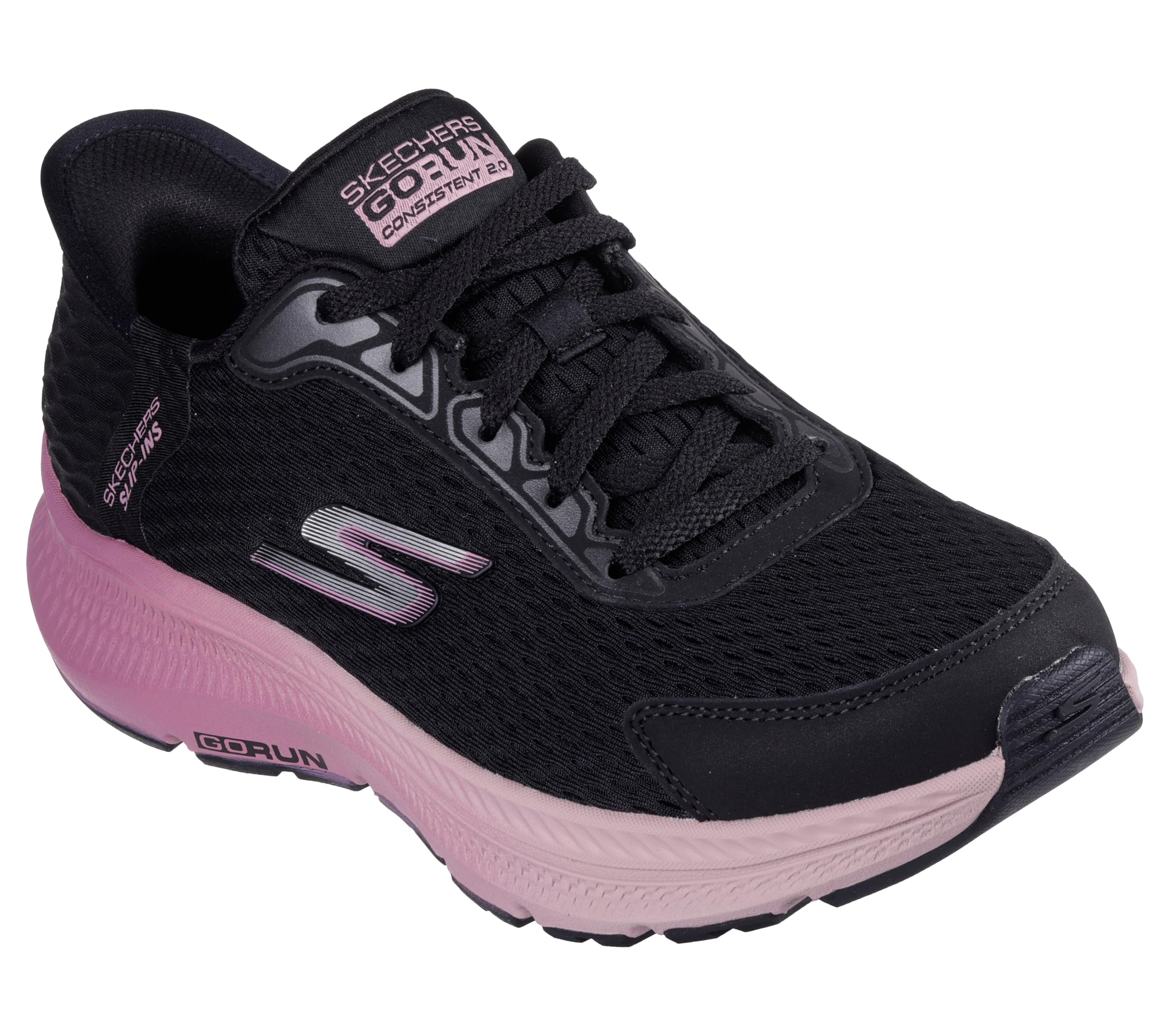 Skechers Women's Go Run Consistent 2.0 Cameroon Sneaker, Black Textile/Mauve Trim, 6.5 UK