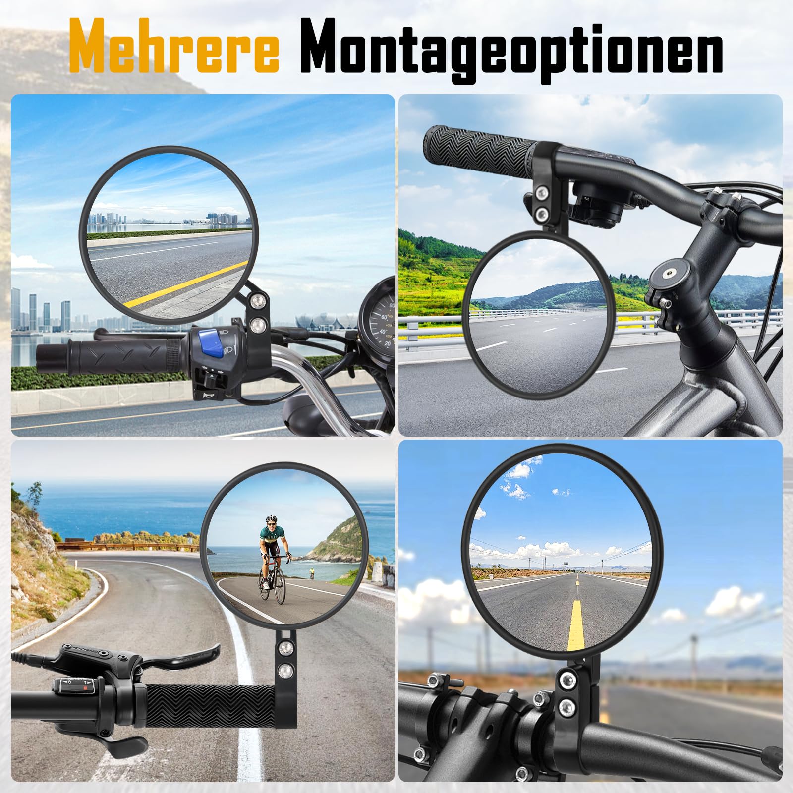 CNC Motorrad Spiegel E24 Geprüft - 360° Drehbar, 2 Stück Set