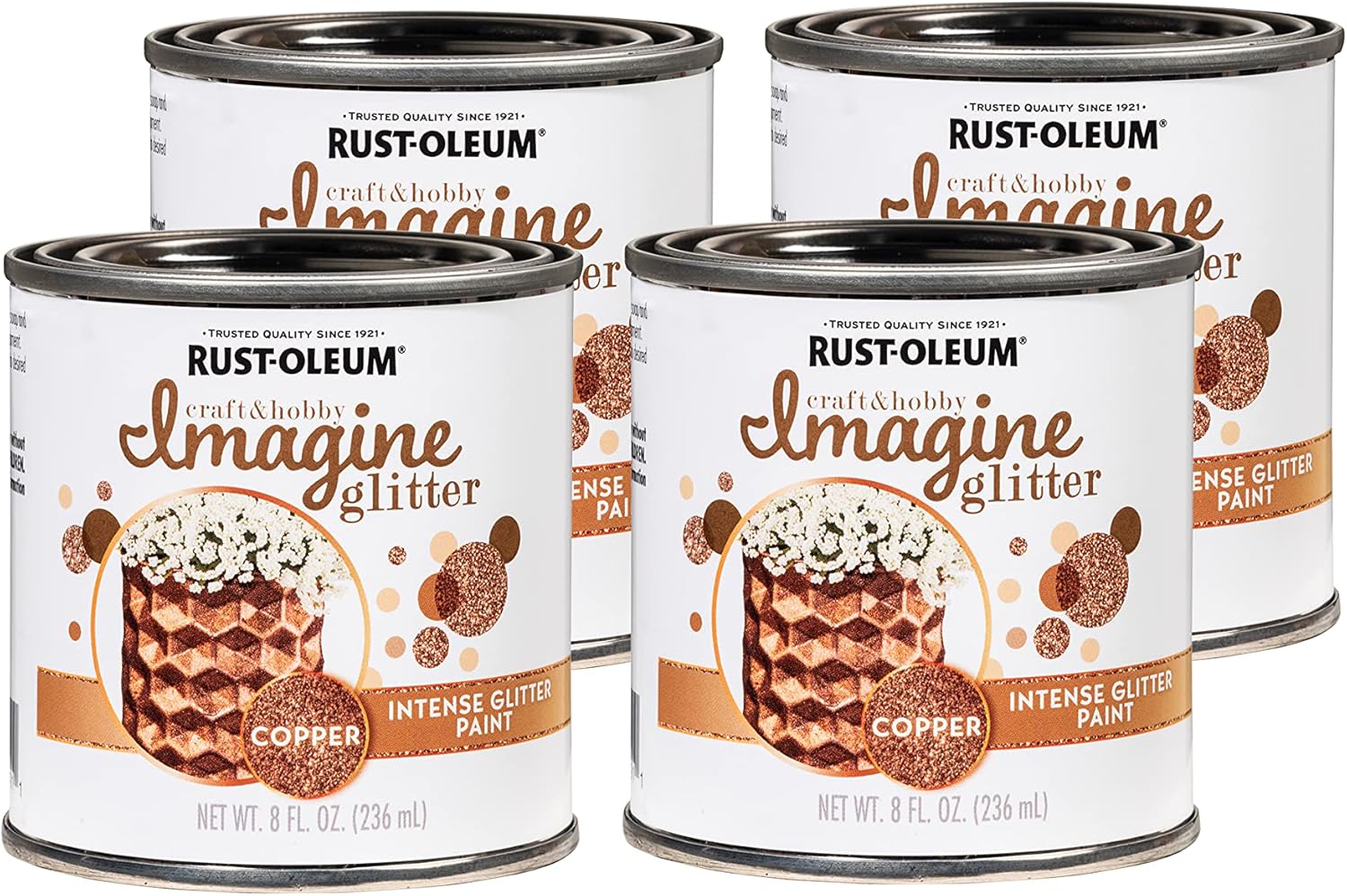 Rust-Oleum 349201-4PK Imagine Craft & Hobby Intense Glitter Paint, 8 Oz, Copper, 4 Pack
