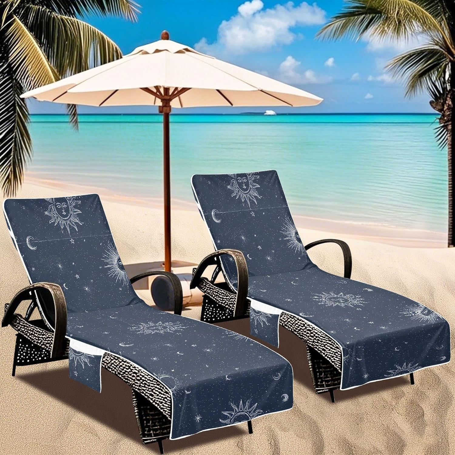 Lounge Chair Cover with Side Pockets Beach Chair Cover White Line Drawing Sun Microfiber Pool Chaise Towel No Sliding for Outdoor Beach Garden Sunbathing Patio, 85 x30 in