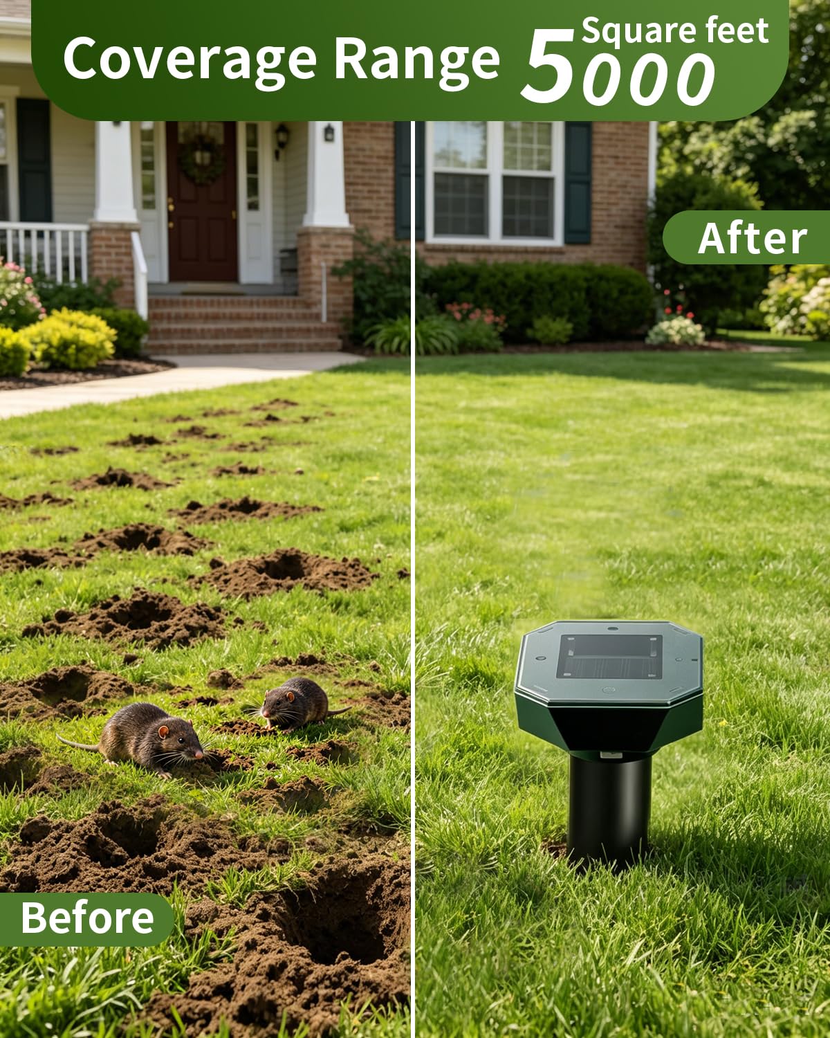Snake & Mole & Rabbit & Skunk Repellent Solar Powered, 2026 Upgraded Ultrasonic Deterrent, IP65 Waterproof, Gopher Groundhog Chipmunk Raccoon and Vole Repellent & Deterrent for Lawn & Garden, 4 Pack