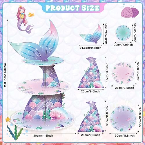 Miniatura 2 de Zopeal Soporte para cupcakes de sirena de 2 niveles, soporte para cupcakes con tema de sirena para baby shower, cumpleaños y suministros de fiesta