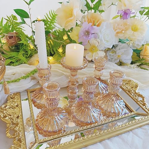 Miniatura 8 de Portavelas de cristal, candelabros cónicos a rayas, juego de 6 candelabros para centros de mesa, decoración del hogar, bodas, festivales y fiestas