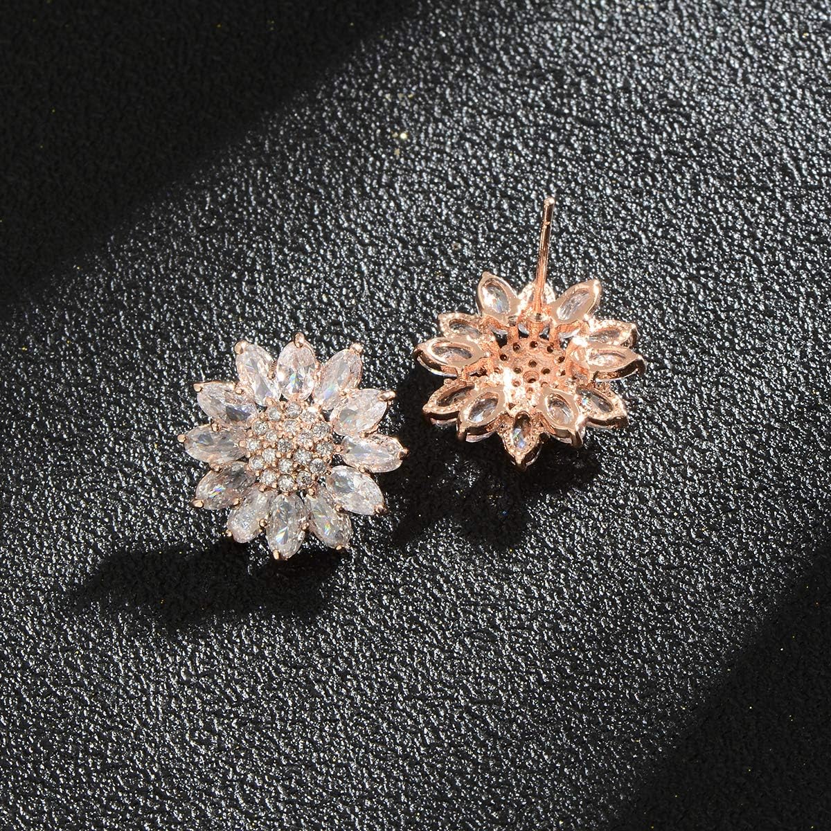 Crystal Flower Burst Stud Earirings - Big Sterling Silver CZ Cubic Zirconia Rhinestone Daisy Sunflower Floral Cluster Studs Bridal Wedding Party Prom Costume Jewelry for Bride Bridesmaids Women Birthstone Birthday Gift - Image 8
