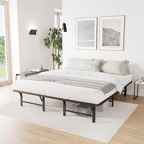 Miniatura 41 de ZIYOO Base de cama plegable resistente California King de 16 pulgadas de alto, plataforma de metal, no necesita somier, fácil montaje, sin ruido,