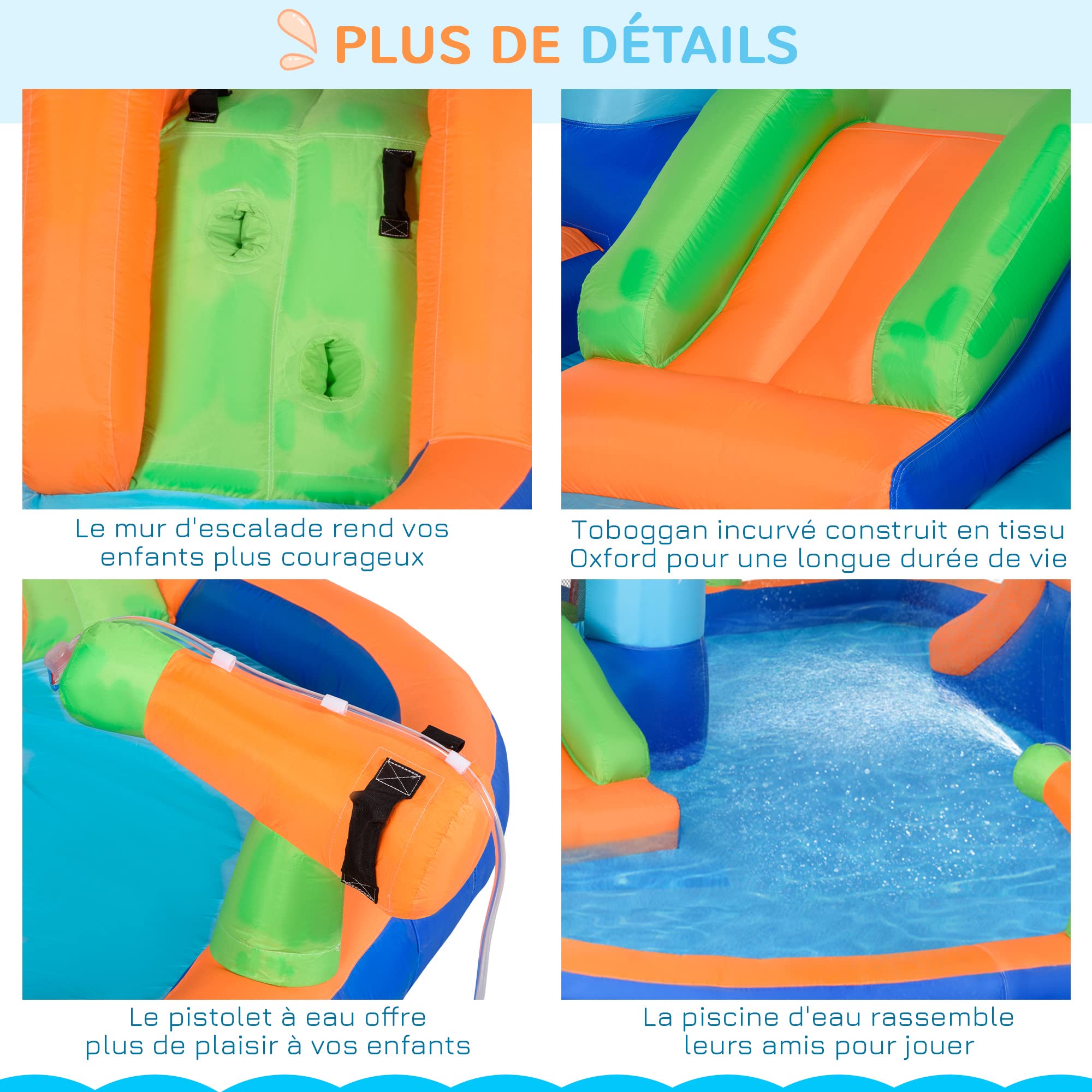 Outsunny Château Gonflable Structure Gonflable Aire de Jeux avec Pistolet à Eau Toboggan Trampoline piscines + 3-8 Ans avec gonfleur et Sac de Transport 420 x 370 x 230 cm - Multicolore