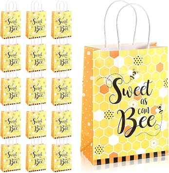 Containlol 16 Pcs Bee Gift Bags Honey Bees Gift Bags Sweet As Can Bee Goodie Bag Birthday Candy Bag with Handle for Baby Shower Party Supplies