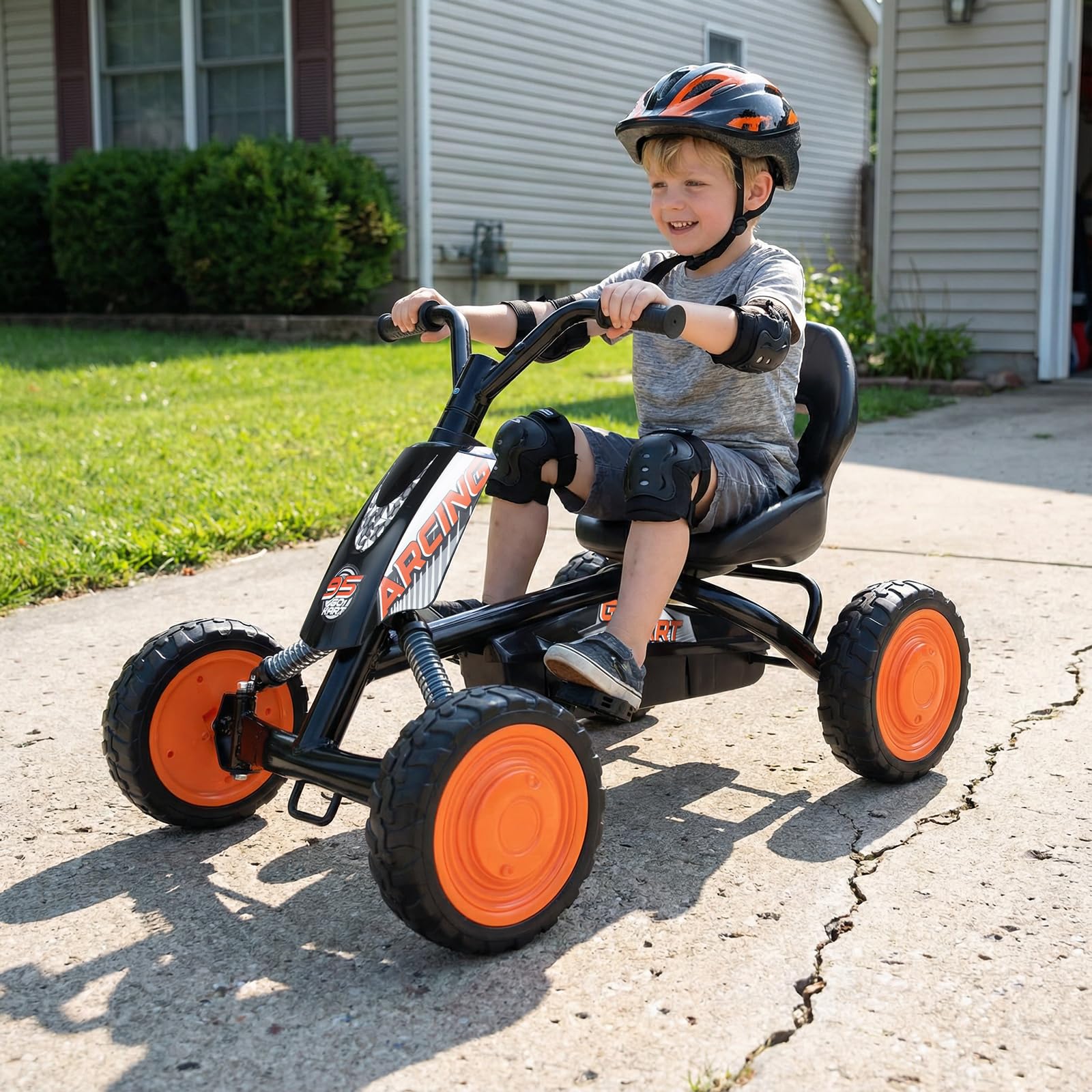 FANTASK Niños Gokart con Pedal, Asiento Ajustable, Marcha adelante y atrás, soporta hasta 30 kg, Coche de Pedal Exterior para niños y niñas a Partir de 3 años (Negro)