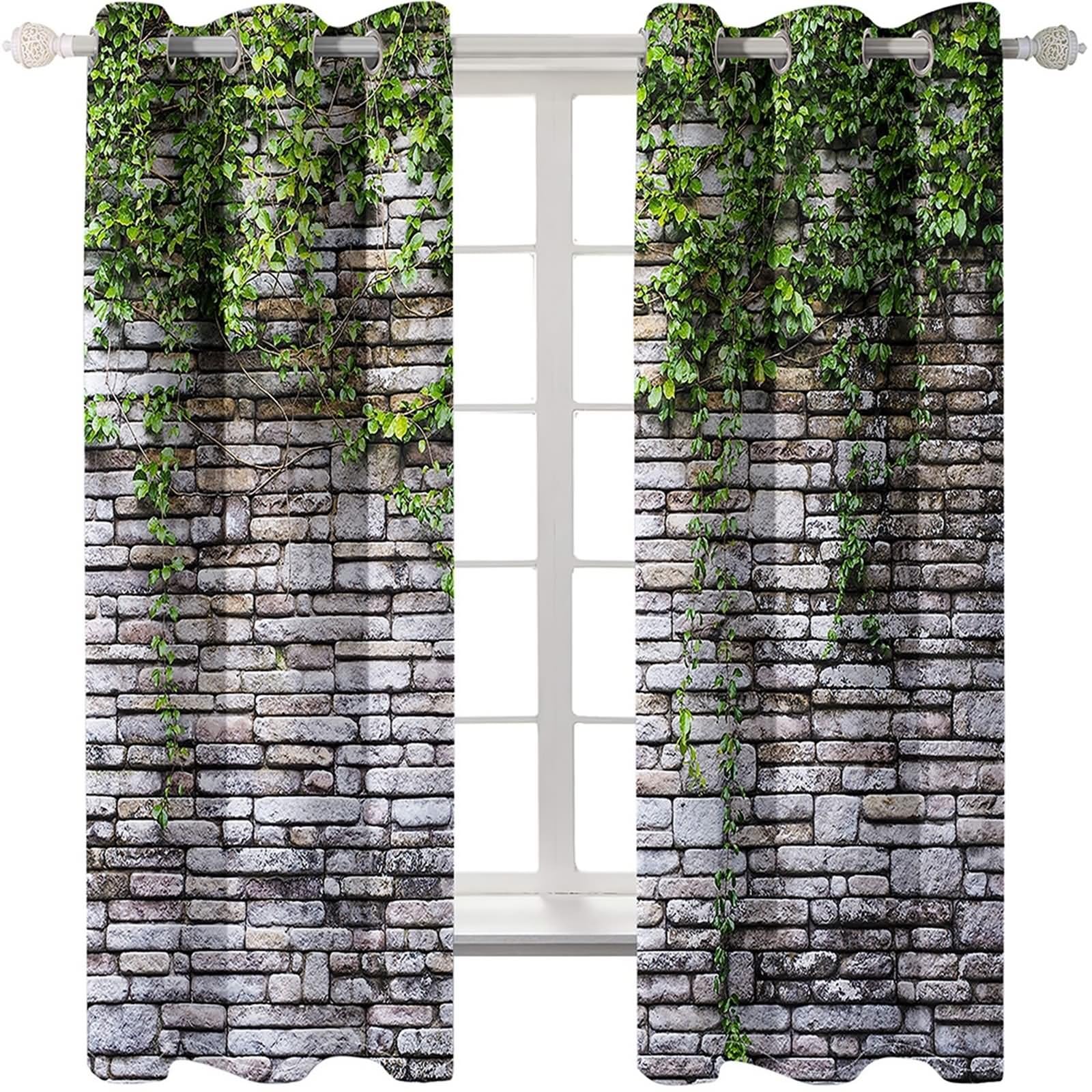 Tenda per camera da letto, tende vintage per soggiorno grigio chiaro verde muro di mattoni e viti poliestere 2 pannelli 193 x 213,4 cm