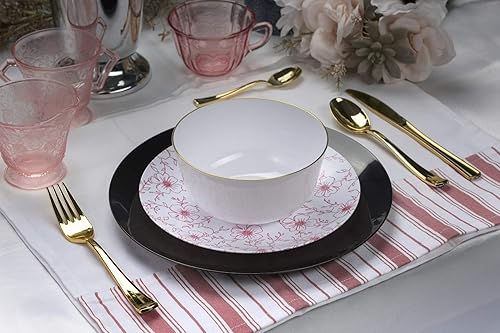 Miniatura 3 de Trendables Cuencos de plástico de alta calidad, cuencos de plástico desechables de grado alimenticio, diseño de flora, paquete de 40 unidades