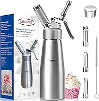 LBSDDD Professional Aluminum Whipped Cream Dispenser 500ml Leak-Proof with 3 Nozzles & Brush for Perfect Desserts & Coffee Toppings