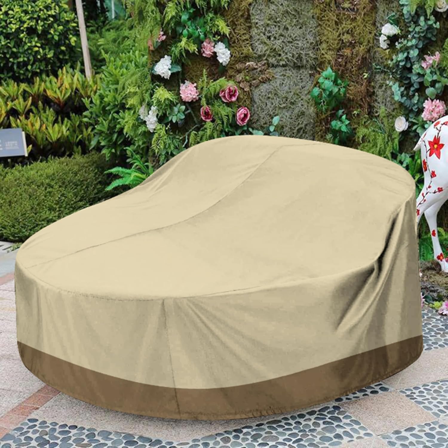 Outdoor Round Daybed Cover, 88-Inch Heavy-Duty Waterproof and UV-Protected Patio Cover for Round Daybeds (Coffee, 88"L x 85"W x 16"/35"H)